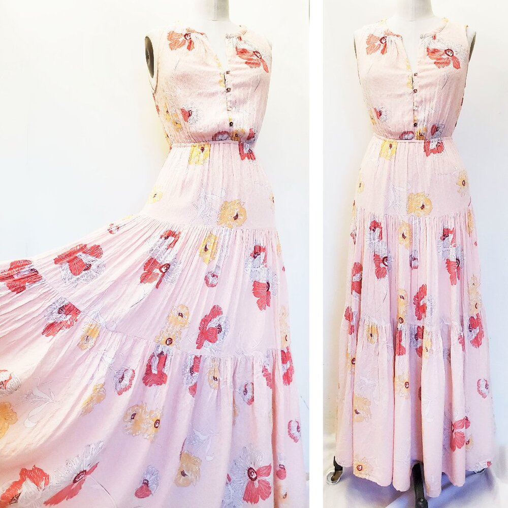 DR2 by Daniel Rainn Womens  Tiered Maxi Sundress Dress Floral Cottagecore Pink S